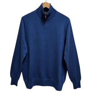 Brooks Brothers Sweater Men XL Blue 100% Merino Wool 1/4 Zip Long Sleeve Preppy